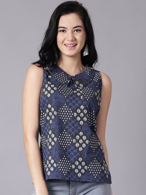 

AASI - HOUSE OF NAYO Navy Blue Geometric Regular Top