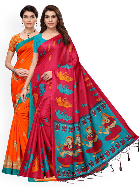 

KALINI Pack Of 2 Art Silk Sarees, Red