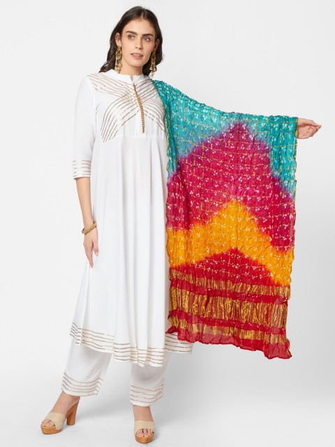 

Dupatta Bazaar Multi-Coloured Banarasi Bhandej Gharchola Dupatta, Blue