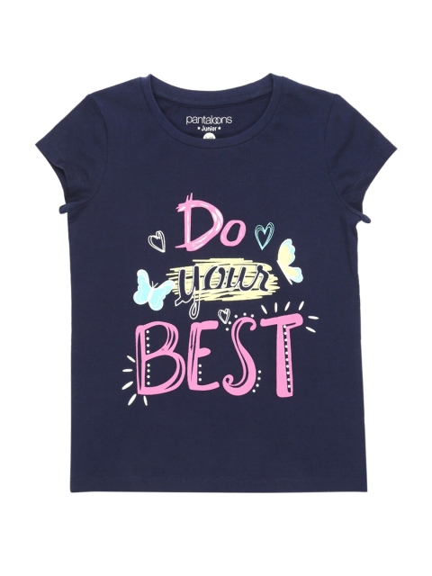 

CHALK by Pantaloons Girls Navy Blue & Pink Typography Printed T-shirt