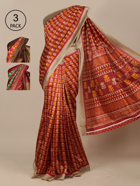 

Pothys Pack of 3 Ethnic Motifs Jute Silk Saree, Maroon
