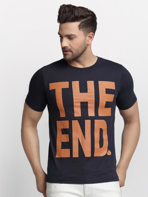 

Rigo Men Navy Blue Typography Printed Slim Fit T-shirt