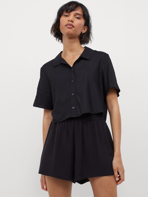 H&M Women Black Solid Wide Shorts