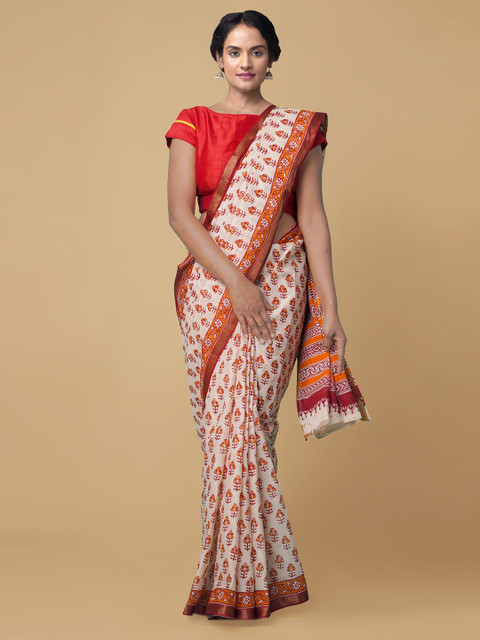 

Unnati Silks Women Cream Printed Saree