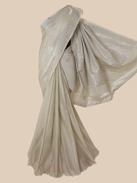 

Pothys Beige & Silver-Toned Ethnic Motifs Zari Silk Cotton Saree