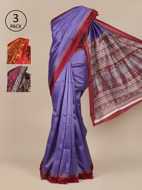 

Pothys Pack Of 3 Jute Silk Sarees, Violet