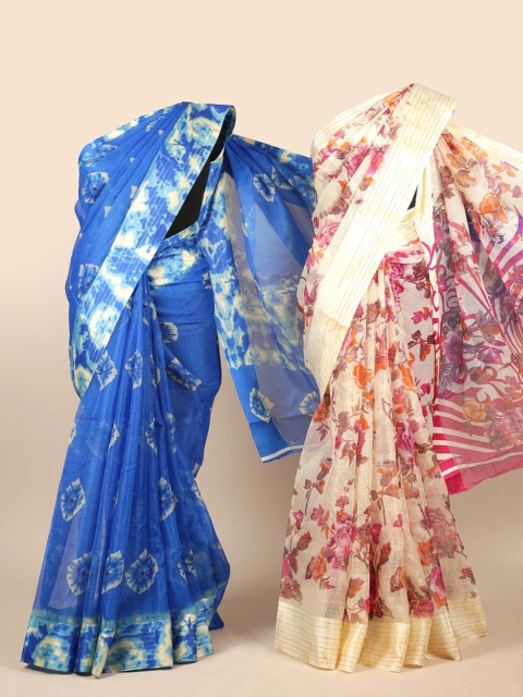 

Pothys Pack of 2 Blue & Beige Floral Jute Silk Saree