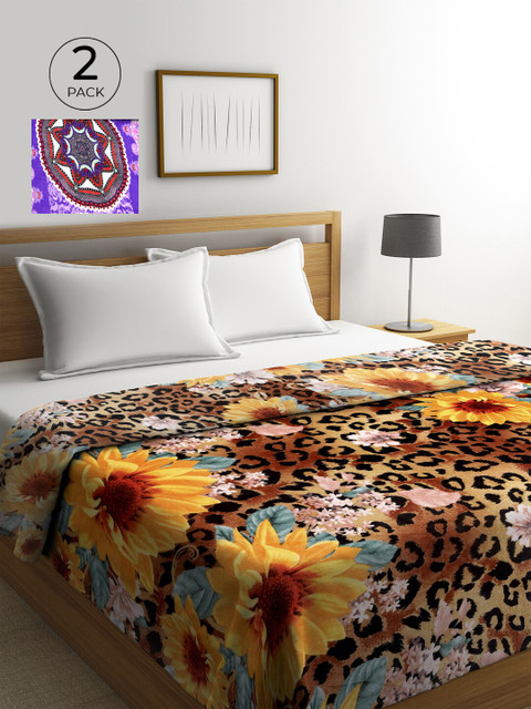 

KLOTTHE Purple & Brown Set of 2 Floral AC Room 300 GSM Double Bed Comforter