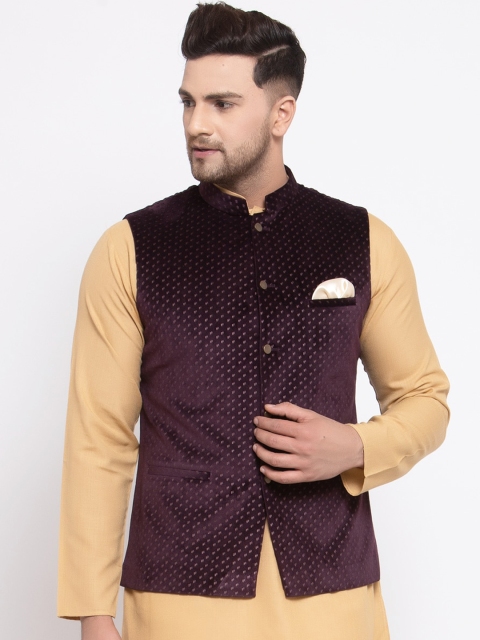 

MAXENCE Men Purple Woven-Design Nehru Jacket