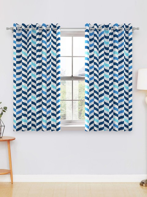 

Divine Casa Blue & White Set of 2 Striped Sheer Window Curtains