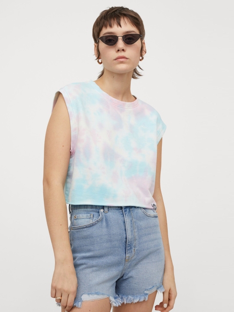 

H&M Women Blue Solid High Waist Denim Shorts
