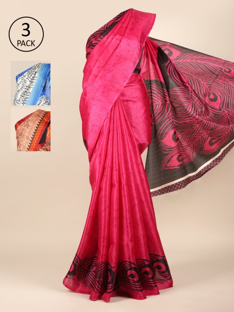 

Pothys Pack of 3 Jute Silk Saree, Magenta