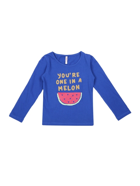 

CHALK by Pantaloons Girls Blue Printed Drop-Shoulder Sleeves Pure Cotton T-shirt