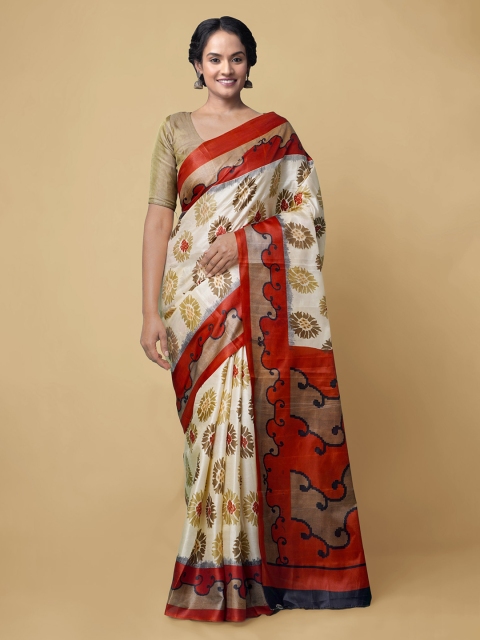 

Unnati Silks Women Cream & Red Printed Crepe Silk Saree