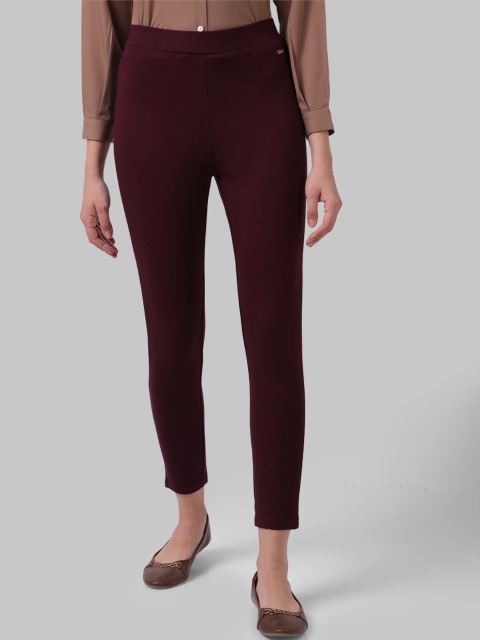 

Park Avenue Woman Women Maroon Solid Jeggings