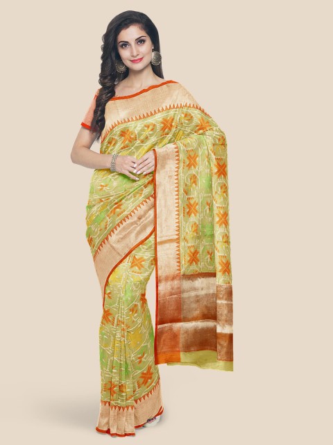 

KLM Fashion Mall Gold Prinetd Chanderi Saree