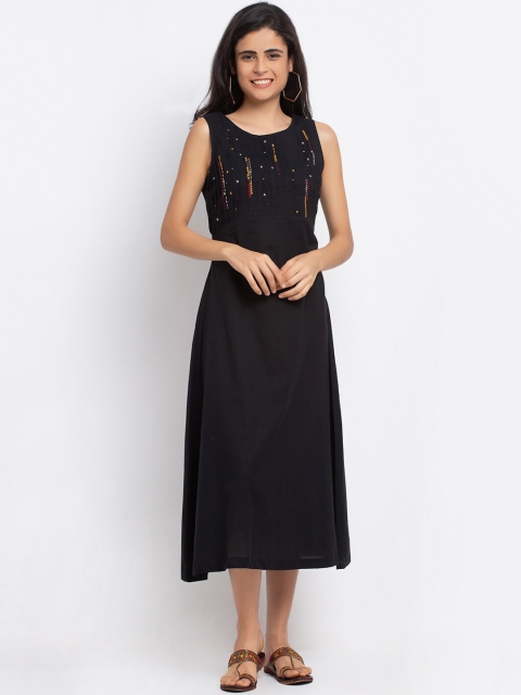 

Ekmatra Black & Off White Embroidered Midi Sustainable Dress