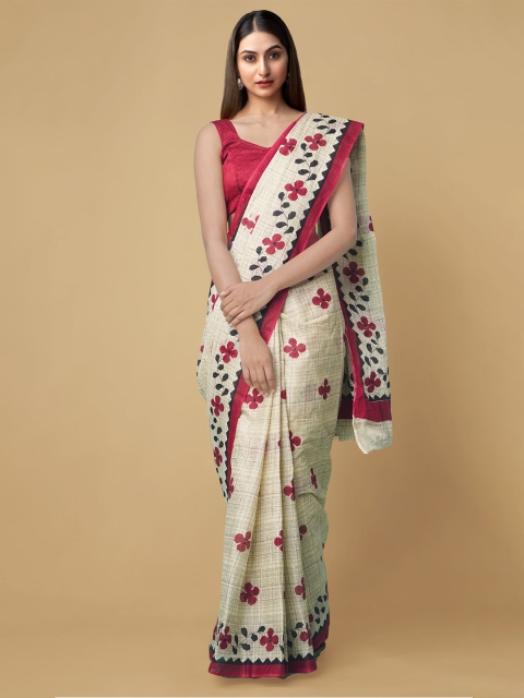 

Unnati Silks Beige & Magenta Floral Pure Cotton Kovai Saree