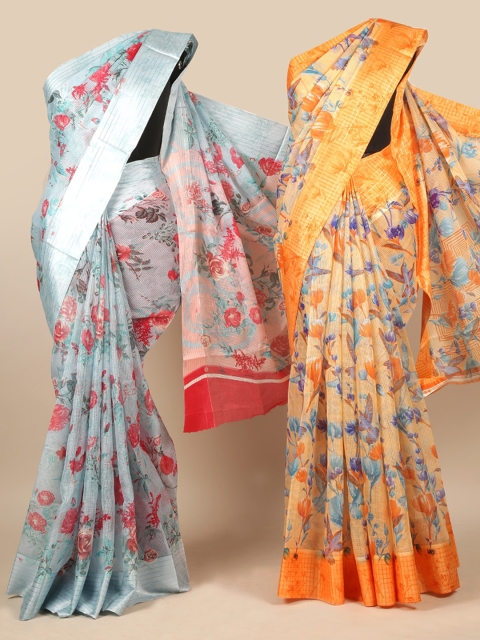 

Pothys Blue & Orange Pack of 2 Floral Jute Silk Sarees