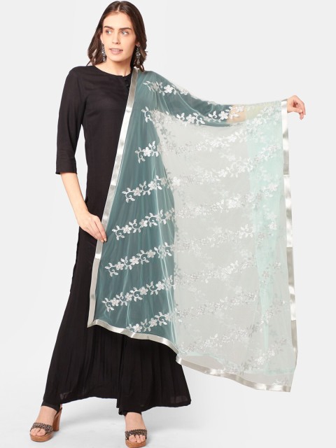 

Dupatta Bazaar Sea Green & White Embroidered Dupatta with Zari