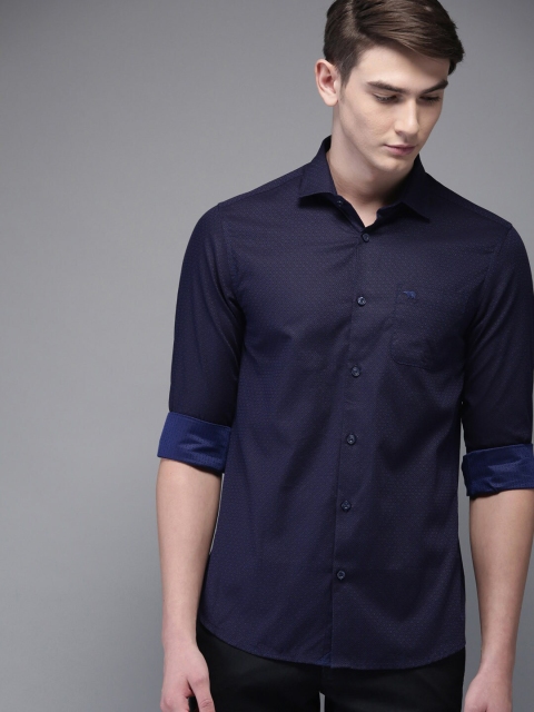 

THE BEAR HOUSE Men Navy Blue Slim Fit Printed Casual Shirt