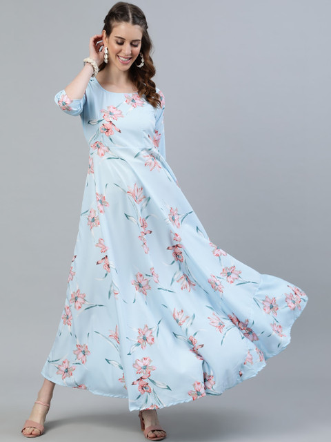 

AASI - HOUSE OF NAYO Blue Floral Crepe Maxi Dress