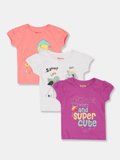 

Donuts Girls Assorted Pack of 3 Printed Pure Cotton T-shirt