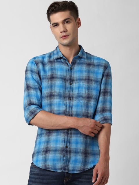 

Peter England Casuals Men Blue Slim Fit Checked Casual Linen Shirt