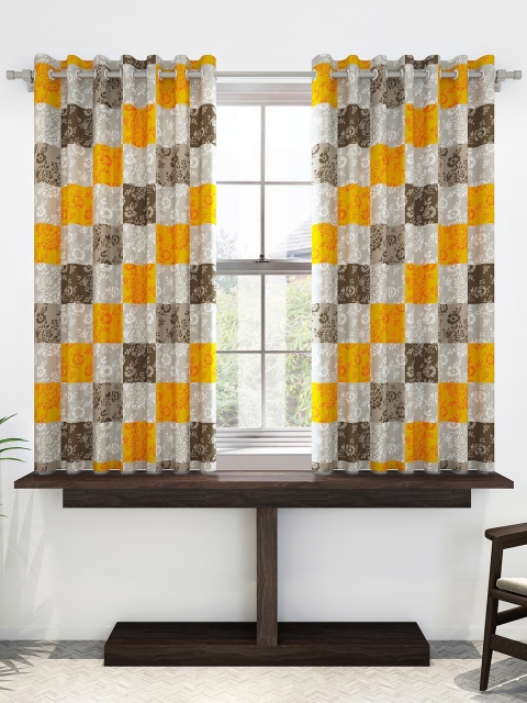 

Divine Casa Brown & Yellow Set of 2 Floral Window Curtain