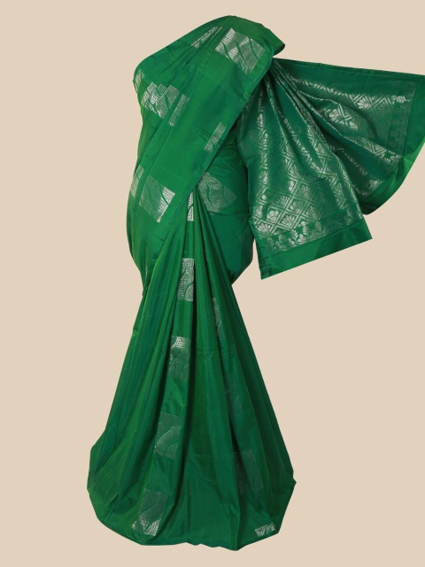 

Pothys Green & Silver-Toned Ethnic Motifs Zari Silk Cotton Saree