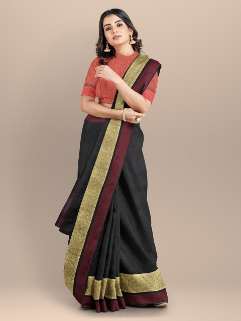 

BharatSthali Black Zari Silk Cotton Mangalagiri Handloom Saree