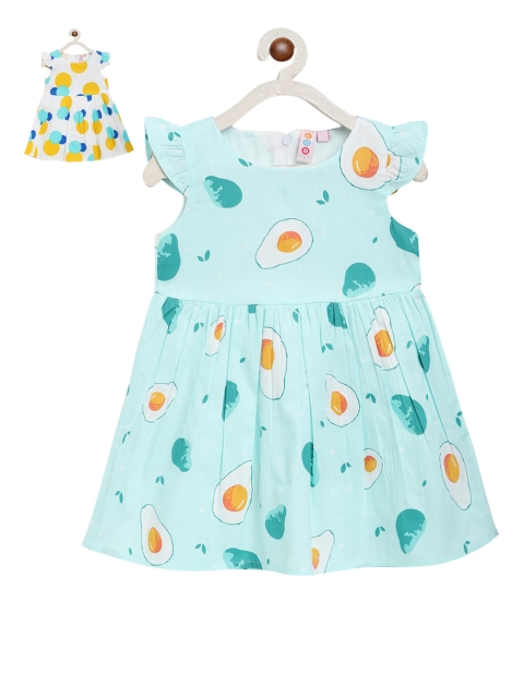 

Kids On Board Pack Of 2 Sea Green & White Cotton A-Line Dress