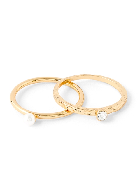 

Accessorize Set Of 2 Gold-Plated White Crystal & Pearl Studded Finger Rings