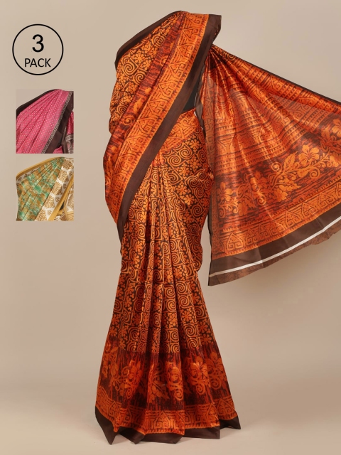 

Pothys Pack Of 3 Jute Silk Sarees, Orange