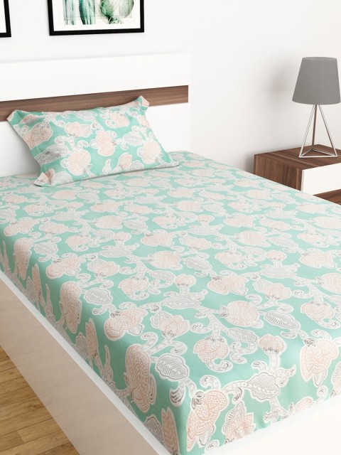 

Home Centre Green & Pink Floral 152 TC 2 Single Bedsheet with 4 Pillow Covers