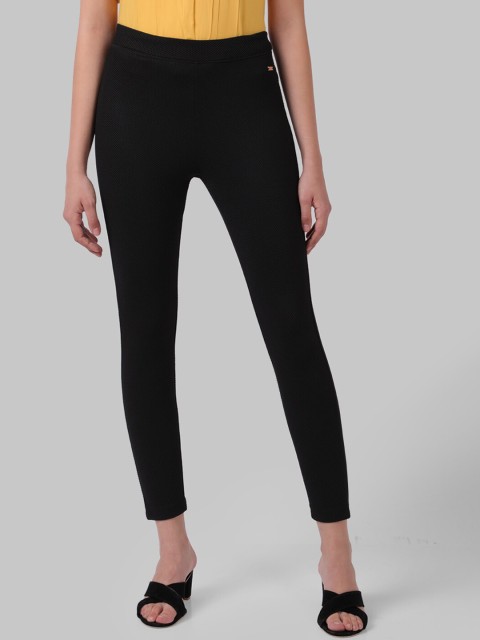 

Park Avenue Woman Black Self-Design Slim-Fit Treggings