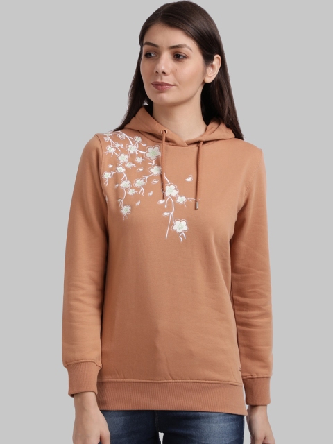 Park Avenue Woman Women Brown Embroidered Hooded Sweatshirt