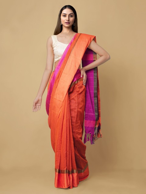 

Unnati Silks Orange & Pink Silk Cotton Kanjeevaram Saree