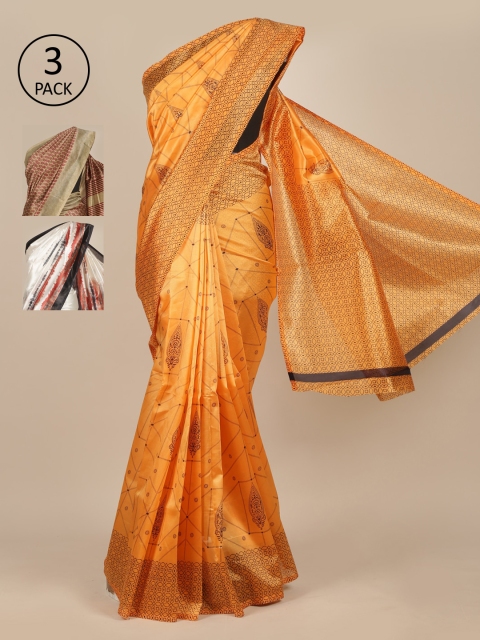 

Pothys Pack of 3 Ethnic Motifs Jute Silk Saree, Orange