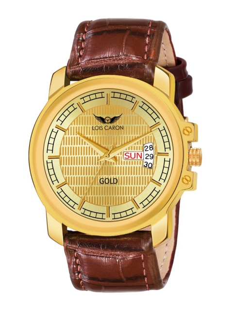 

LOIS CARON Men Gold-Toned Dial & Brown Leather Straps Analogue Watch