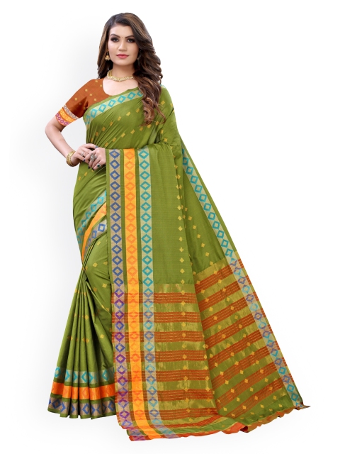 

KALINI Olive Green Woven Design Jacquard Cotton Blend Saree