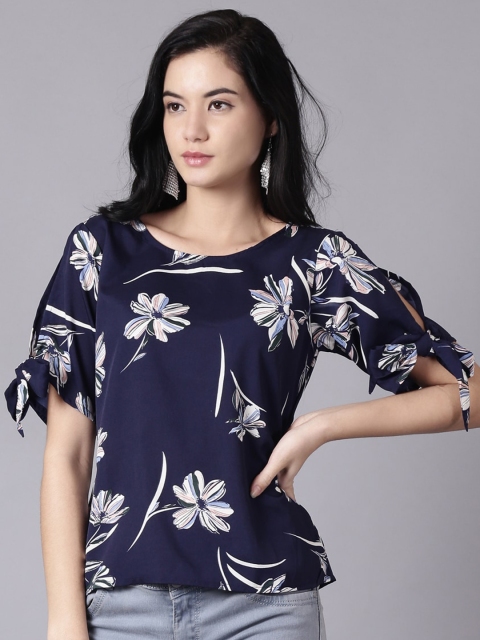 

AASI - HOUSE OF NAYO Women Navy Blue Floral Printed Regular Top