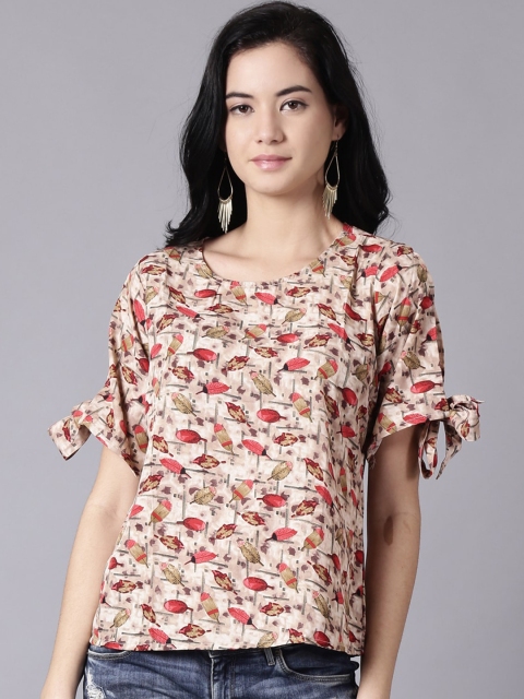 AASI - HOUSE OF NAYO Beige & Pink Floral Printed Regular Top