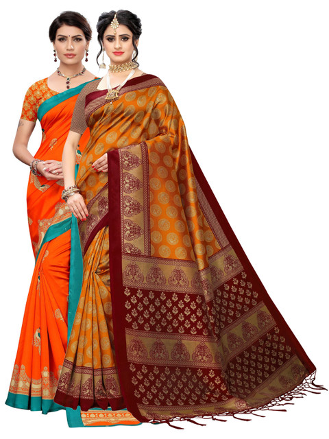 

KALINI Pack Of 2 Art Silk Sarees, Yellow