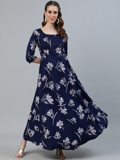 

AASI - HOUSE OF NAYO Navy Blue Floral Crepe Maxi Dress