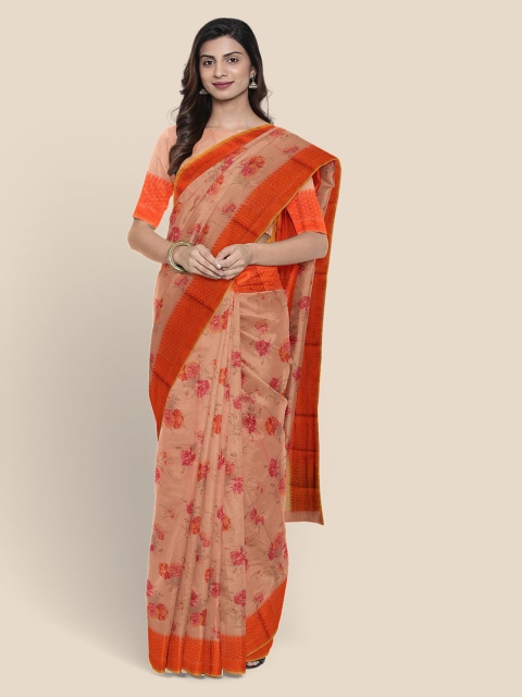 

KLM Fashion Mall Orange Floral Cotton Blend Saree