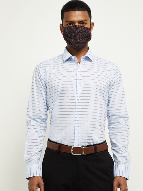 

max Men Blue & Pink Slim Fit Multi Striped Cotton Formal Shirt With Mask