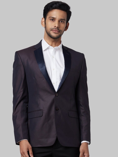 

Park Avenue Men Purple Solid Single-Breasted Formal Blazer