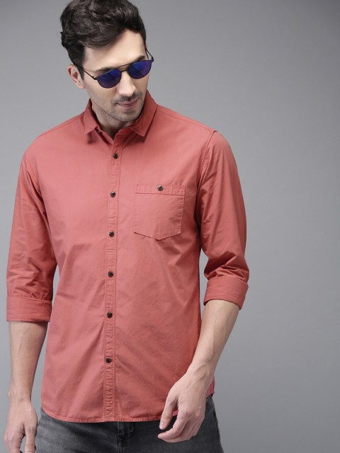 

THE BEAR HOUSE Men Rust Red Cotton Slim Fit Casual Shirt