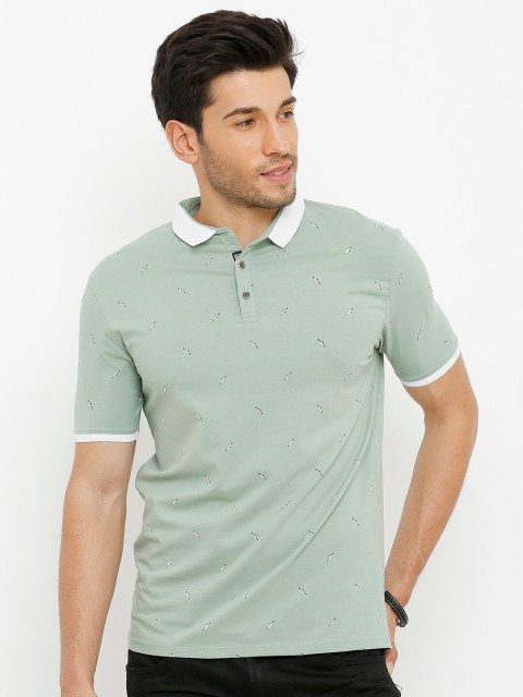 

Rex Straut Jeans Men Green Printed Polo Collar Slim Fit T-shirt